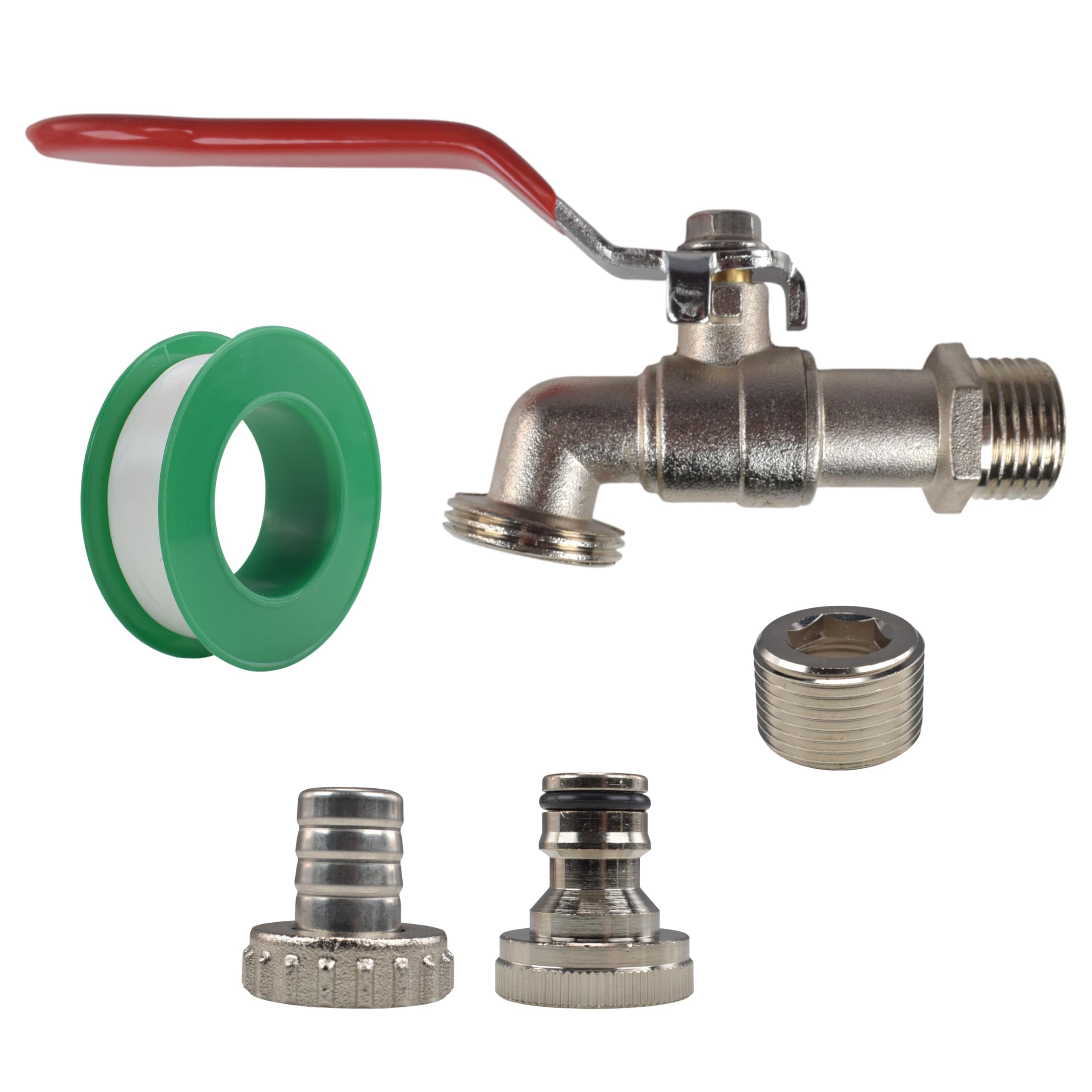 Garden Outdoor Easy Turn Lever Tap Kit with PTFE Tape,Barb/Click Hose Connectors,Threaded Brass Bush to Allow to Connect to 1/2" Or 3/4" Inlet Thread