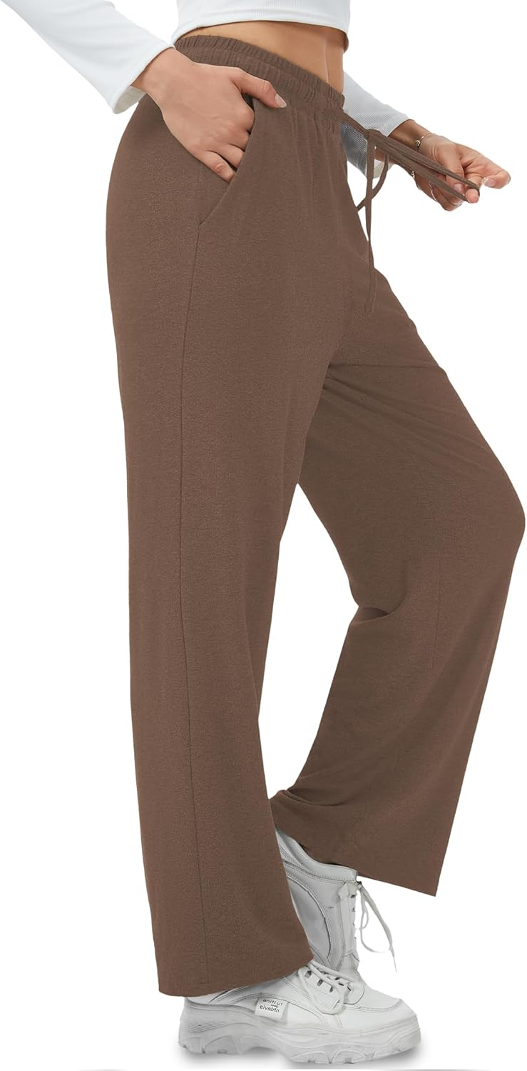 Womens Wide Leg Pants Yoga Sweatpants High Waisted Lounge Pajamas Pants Drawstring Loose Pants with Pockets