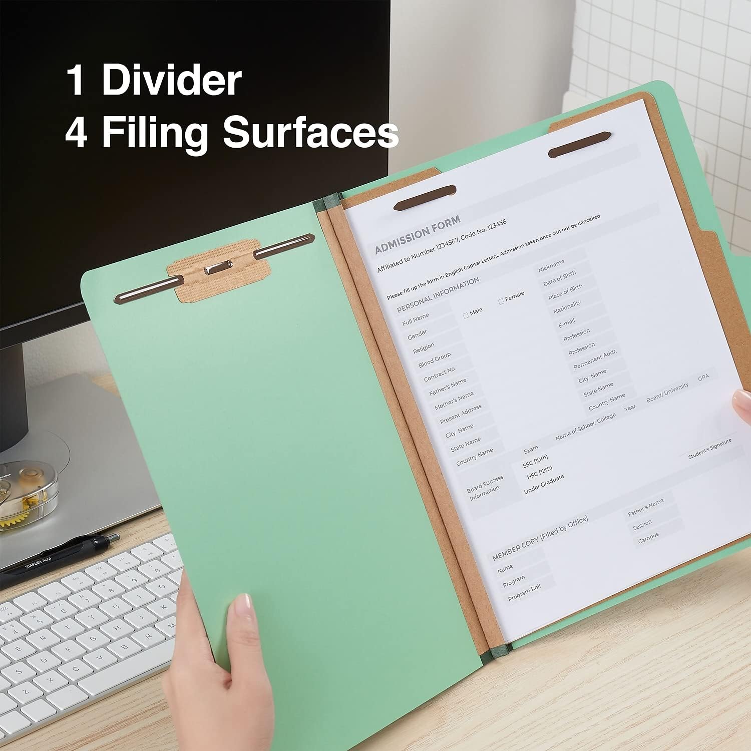 Staples Colored Pressboard Classification Folder, Letter Size, 1 Partition, Green, Durable Construction, 20/Pack