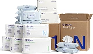 Coterie Baby Diapers + Wipes Baby Kit, Size 1 (99 Count) Size Newborn (93 Count) 8 Wipe Packs (448 Count) Made with Plant-Based Fibers, Hypoallergenic, Designed for Sensitive Skin, Clean Ingredients