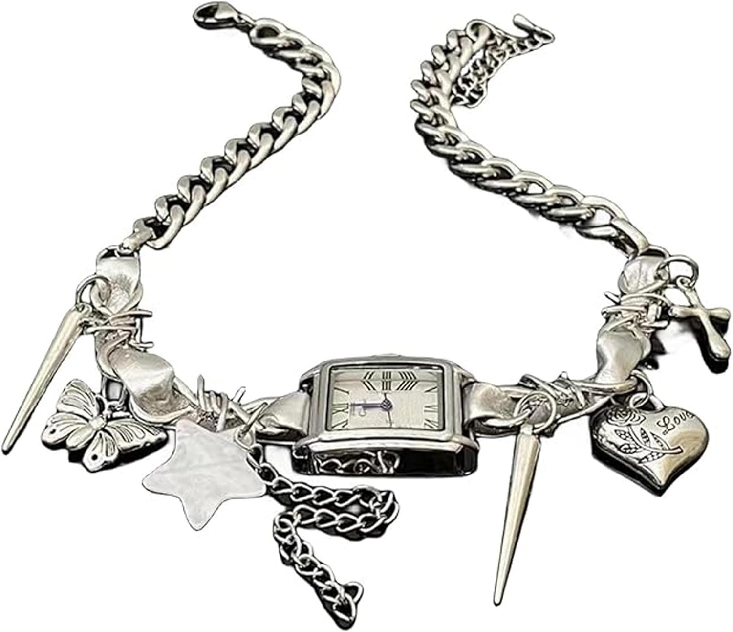 Personality Wind Watch Necklace Neck Chain Spicy Women Design Niche Star Rivets Retro Punk Choker