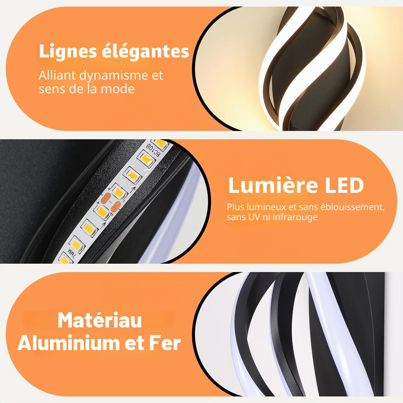 Applique Murale Intérieure Moderne 21W, 3000K LED Lampe Murale 2100lm CRI≥80, Éclairage Mural pour Salon, Chambre, Couloir, Escaliers et Lampe de Chevet Noir