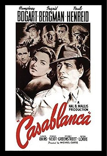 Póster de película romántica enmarcado de Casablanca Bogart Bergman Henreid 36x24