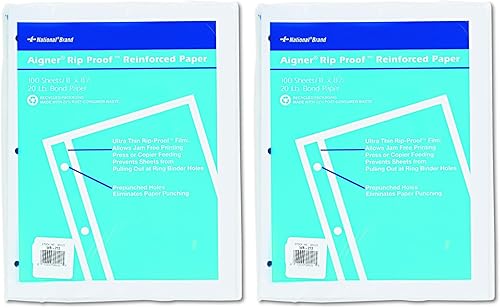 National Papel de relleno reforzado a prueba de rasgaduras, 3 agujeros, 8.5 x 11, sin rayas, 100/paquete, blanco (paquete de 2)