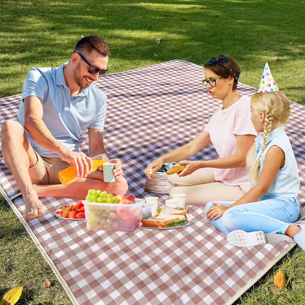 Manta de picnic extra grande de 80 x 80 pulgadas, impermeable, a prueba de arena, plegable, portátil, para acampar al aire libre, senderismo, viajes, césped, parque, música, festival, césped (marrón,