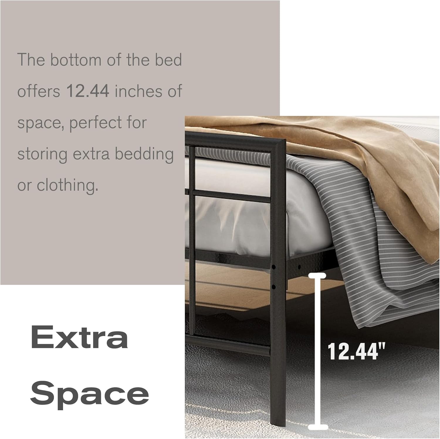 NNV Metal King Size Platform Bed Frame with Headboard and Footboard Under Storage Steel Slat Size Mattress Foundation Black