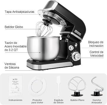Kitchen in the box Stand Mixer,3.2Qt Small Electric Food Mixer,6 Speeds Portable Lightweight Kitchen Mixer for Daily Use with Egg Whisk,Dough Hook,Flat Beater (Black)