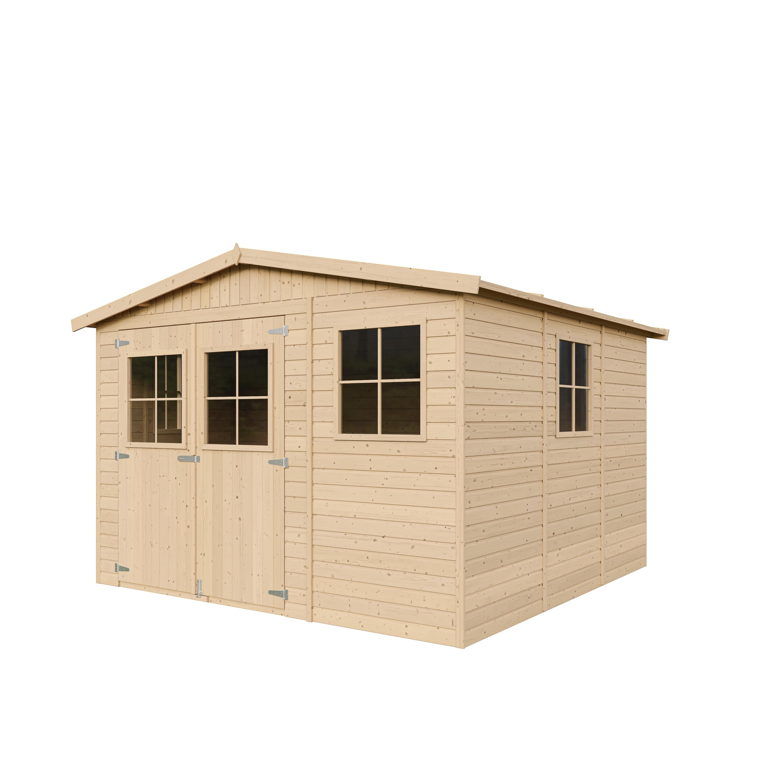Cobertizo de Madera para jardín - A226x324x316cm/9m2 Cobertizo de Madera Natural - Taller de Jardín - Bicicleta, Almacenamiento de Herramientas TIMBELA M335