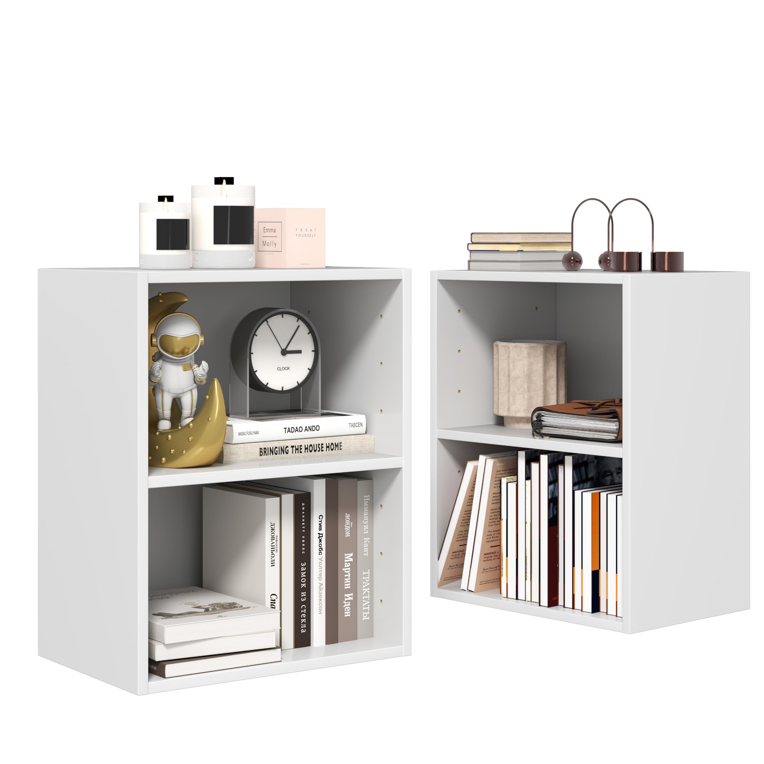 Tangkula 2-Tier Bookshelf, Open Shelf Bookcase with 7-Position Adjustable Shelf, Multifunctional Wooden Cubby Storage Display Shelf for Home Office