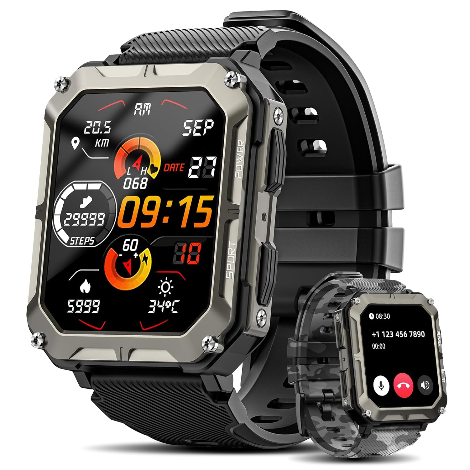 Rgthuhu Military Smart Watches for Men Answer Make Call 100M Waterproof Rugged Smart Watch for Android Phones and