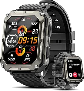 Rgthuhu Military Smart Watches for Men (Answer/Make Call), 100M Waterproof Rugged Smart Watch for Android Phones and iPhone, 1.9" Outdoor Sports Fitness Tracker with Heart Rate, Sleep Monitor, Black