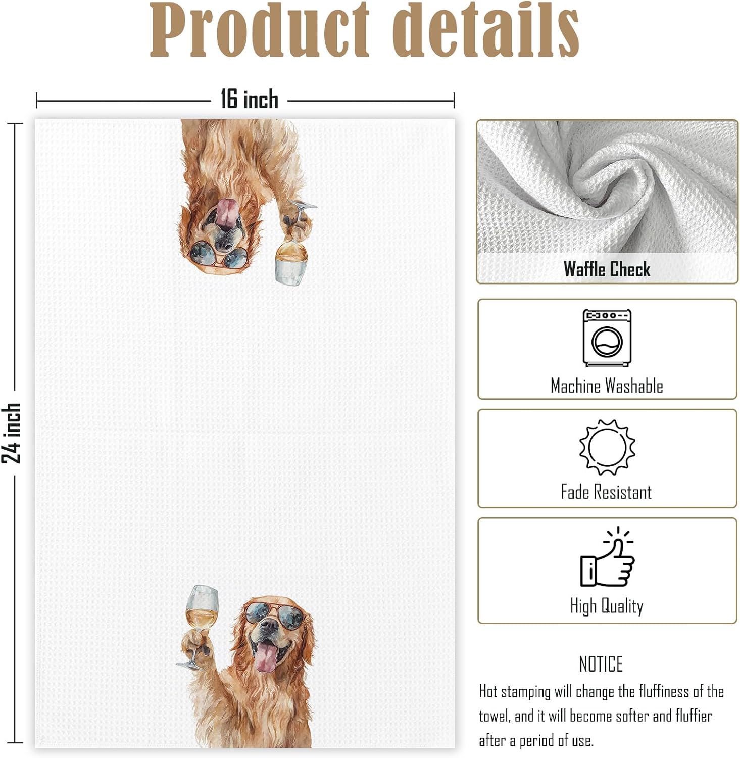 Golden Retriever Gifts Wine Kitchen Towels, Funny Dog Hand Towels for Kitchen Set of 2, Gifts for Golden Retriever Dog Wine Lovers, - Image 7
