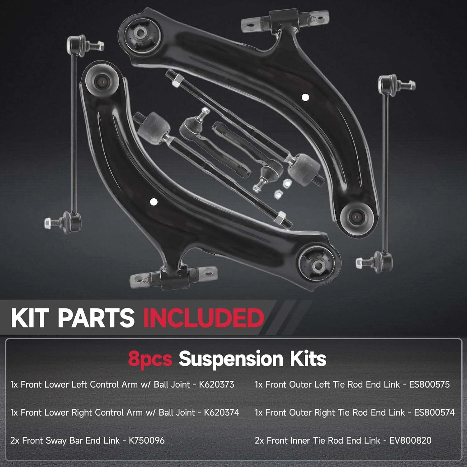 VibeUp Front Lower Control Arms Ball Joints Sway Bars Tie Rods for Nissan Sentra L4 2.0L 2007-2012, 8pcs Suspension Kits K620373 K620374 K750096 ES800575 ES800574 EV800820