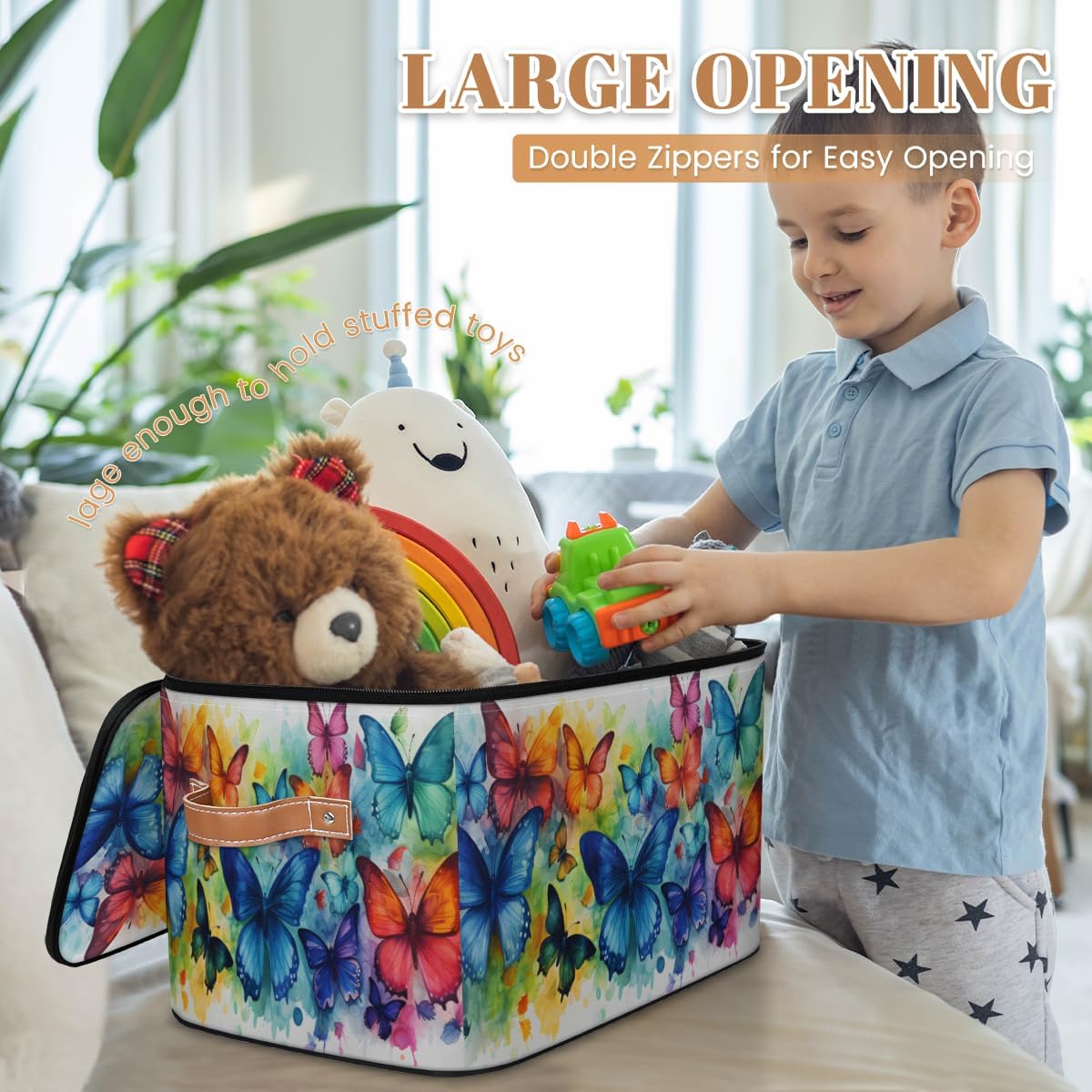 Storage Bin Set of 2 Rainbow Butterfly Storage Basket with Zipper Lid & Handle Foldable Closet Shelf 2 Pack Cloth Organizer Basket Cube Bins Clothes Organizer for Bedroom, Nursery