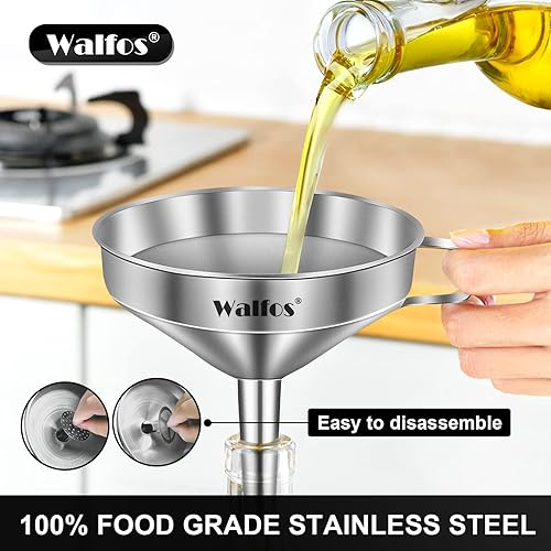 Miniatura 29 de walfos 4 embudos de plástico de cocina (sin BPA), embudo automotriz para transferencia de líquidos, embudos para llenado de botellas, recipientes