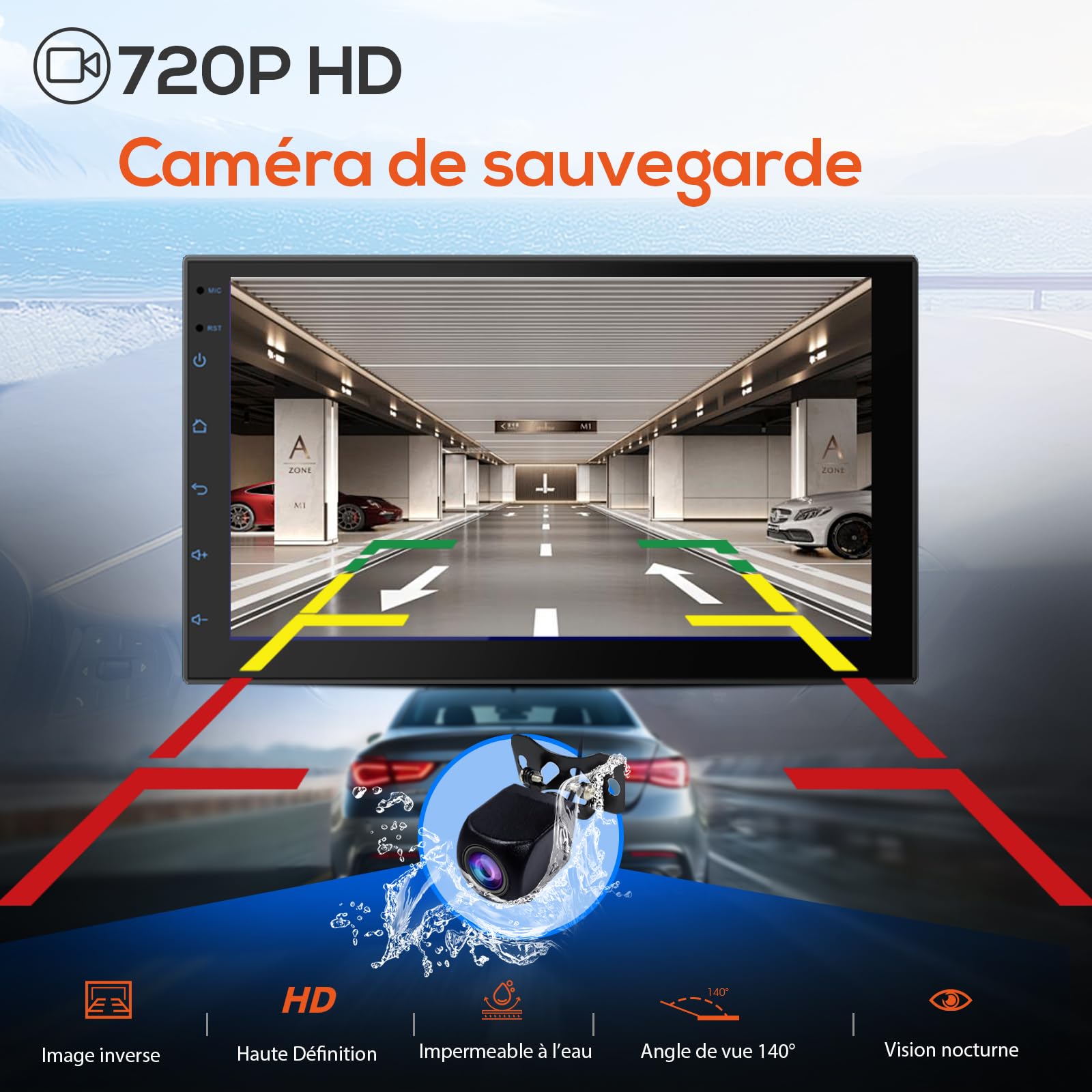 Haudio Portable CarPlay Voiture et CarPlay & Android Auto sans Fil, 7 Pouces Ecran Tactile avec Caméra de Recul, Bluetooth, Mirror Link, GPS, Commande Vocale, for Divers Véhicules