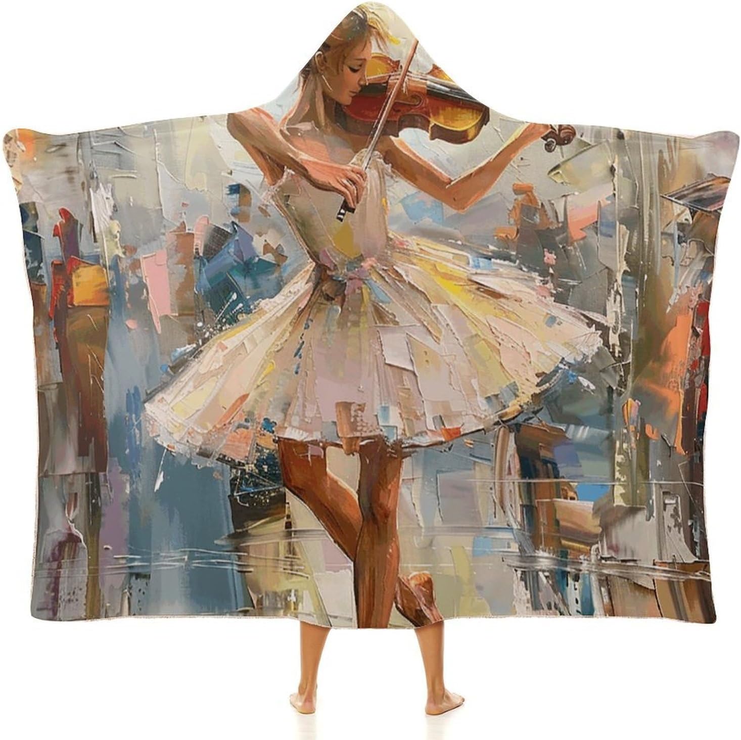 Ballet And Violin Wearable Fleece Blanket with Hood for Men & Women Oversized Hoodie Blanket Soft Cozy Gift-