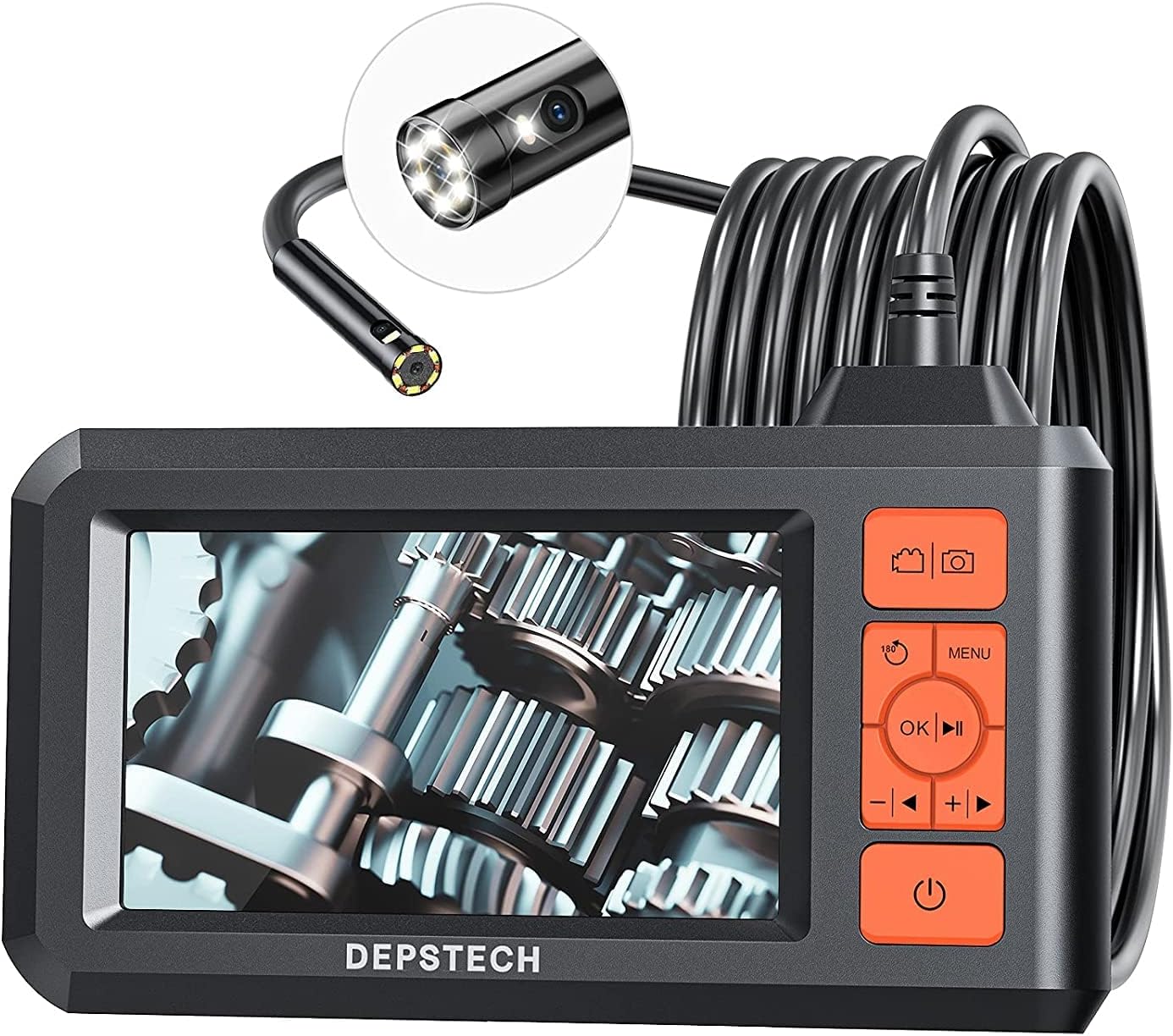 DEPSTECH Endoscope Industriel Double Objectif 1080P HD Caméra Endoscopique Câble SemiRigide de