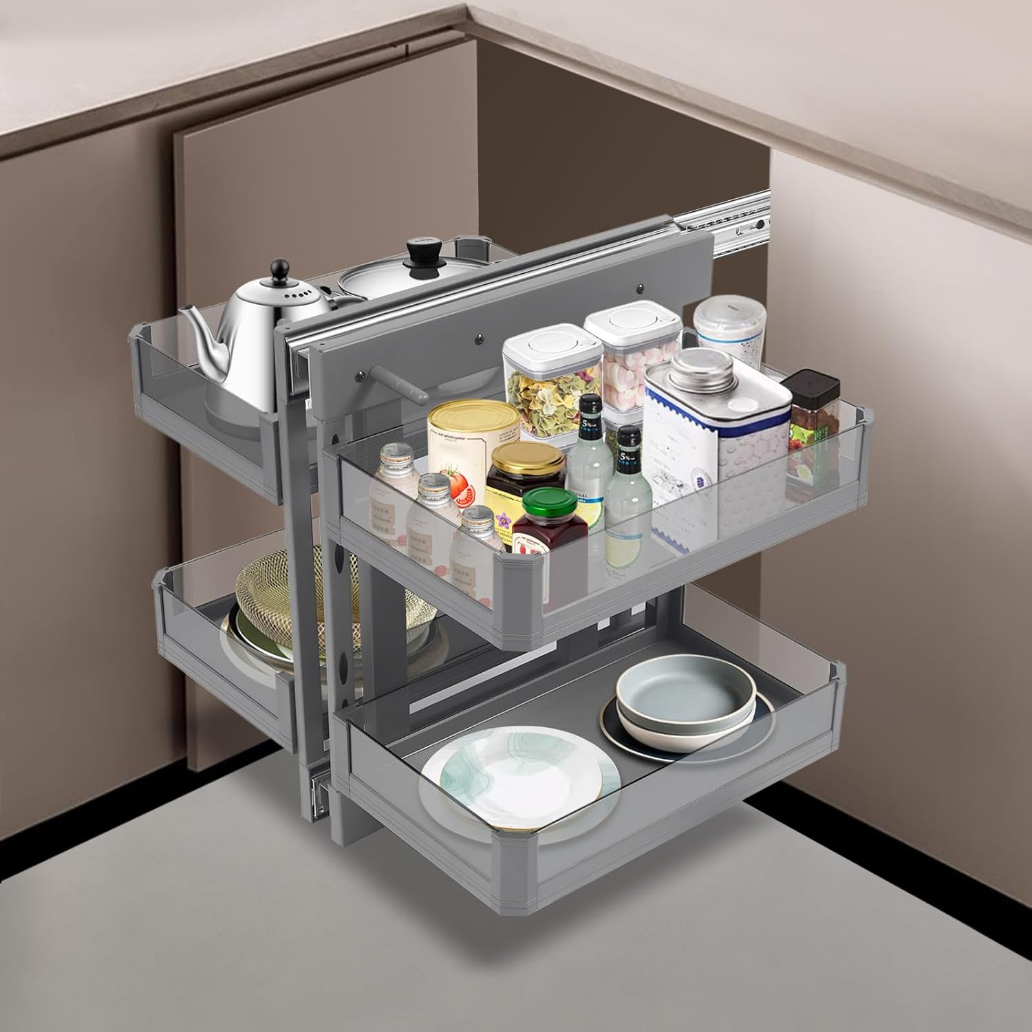 Blind Corner Cabinet Pull Out 2 Tier, Kitchen Cabinet Organizer, Left & Right Open Compatible, Blind Corner Kitchen or Bathroom Cabinets, Height Adjustable