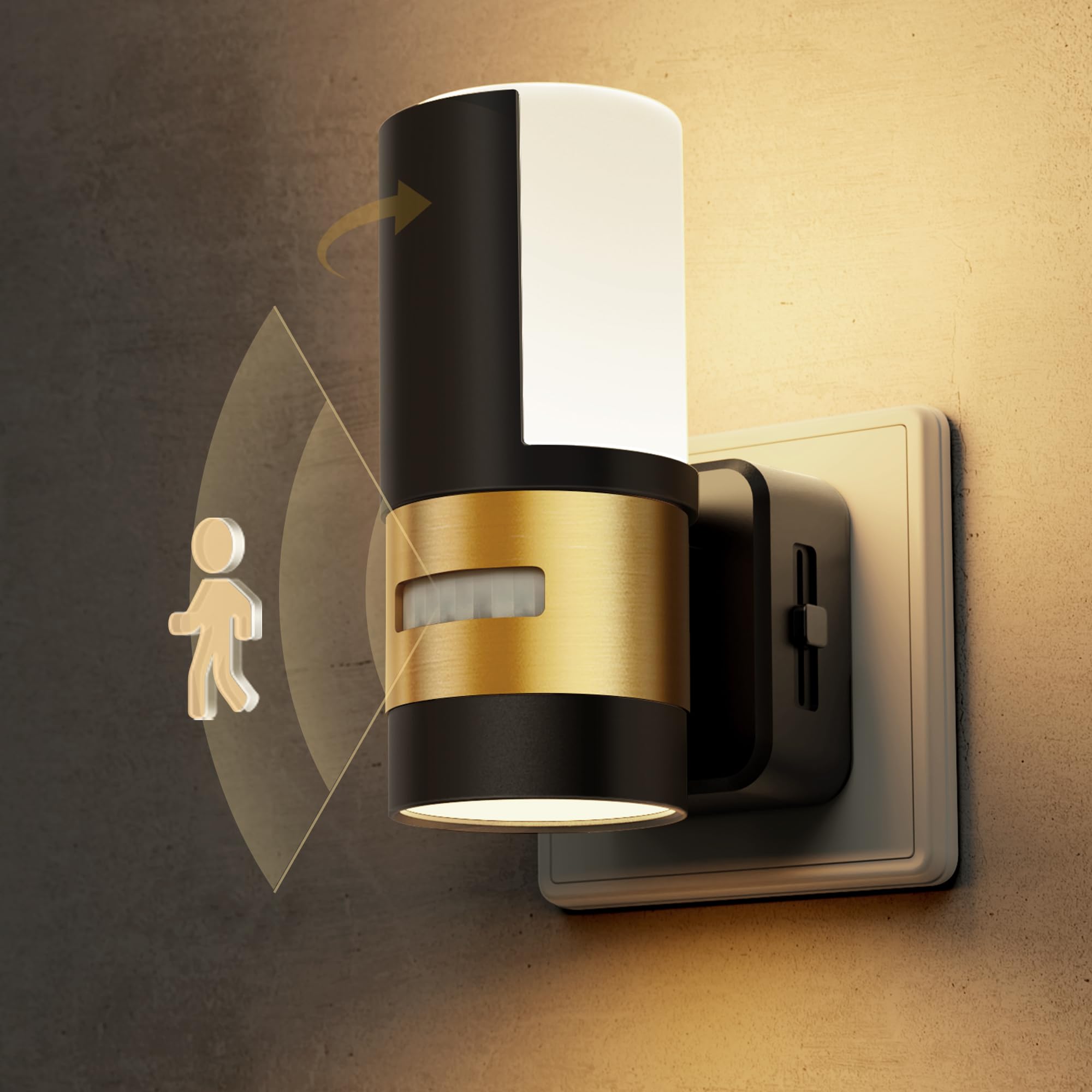 LOHAS-LED Nachtlicht mit Bewegungsmelder, LED Nachtlicht Steckdose Bewegungsmelder, 360° Drehbar, 3000K Warmweiß, 0-100 lm Dimmbar Nachtlampe für Kinderzimmer, Flur, Treppe, Schlafzimmer,1 Stück