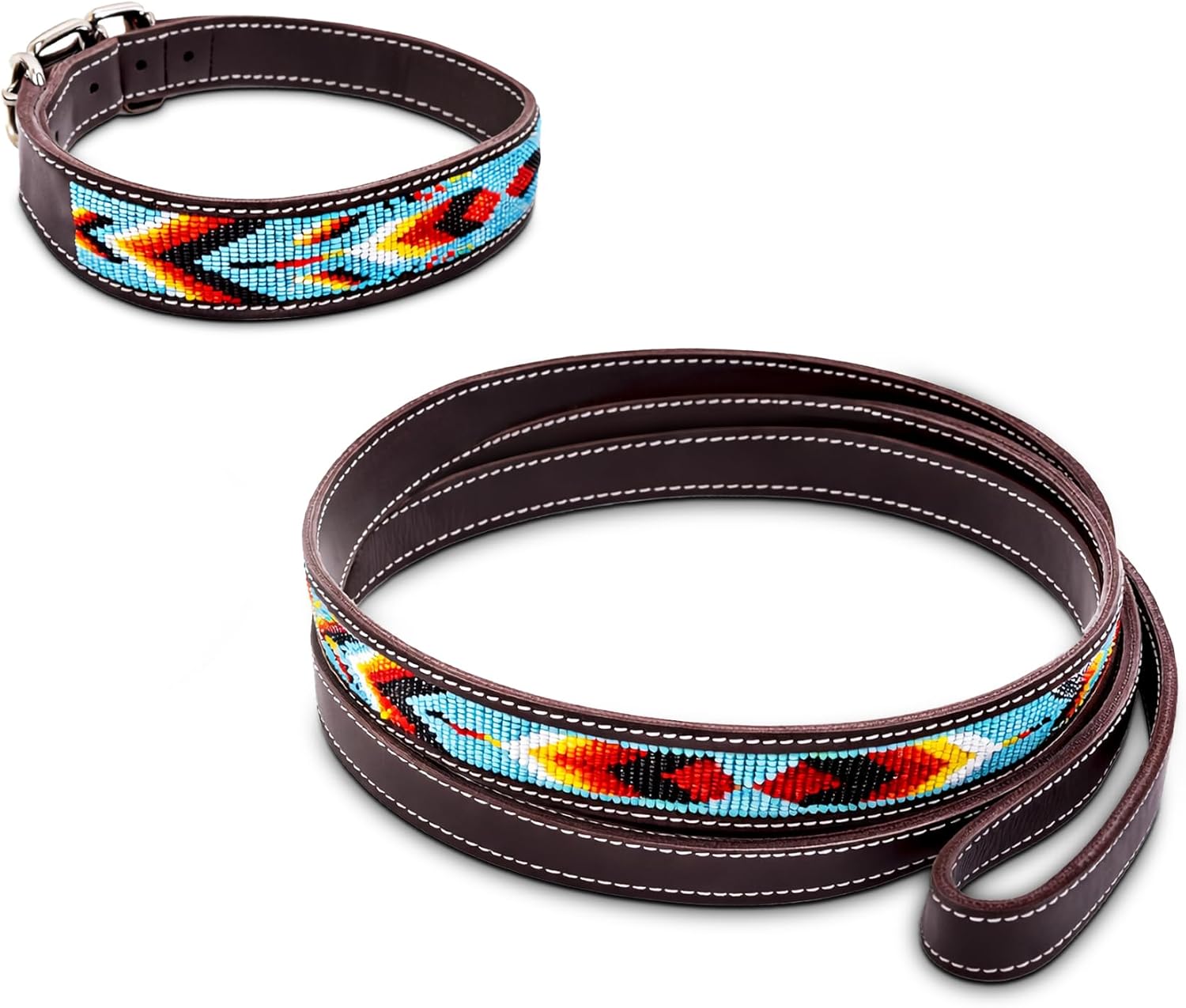 DEBKIN Buffalo Top Grain Leather Dog Collar & Leash Set - 6ft Soft Braided Lead with Adjustable Heavy-Duty Collar for Small Medium Large Dogs