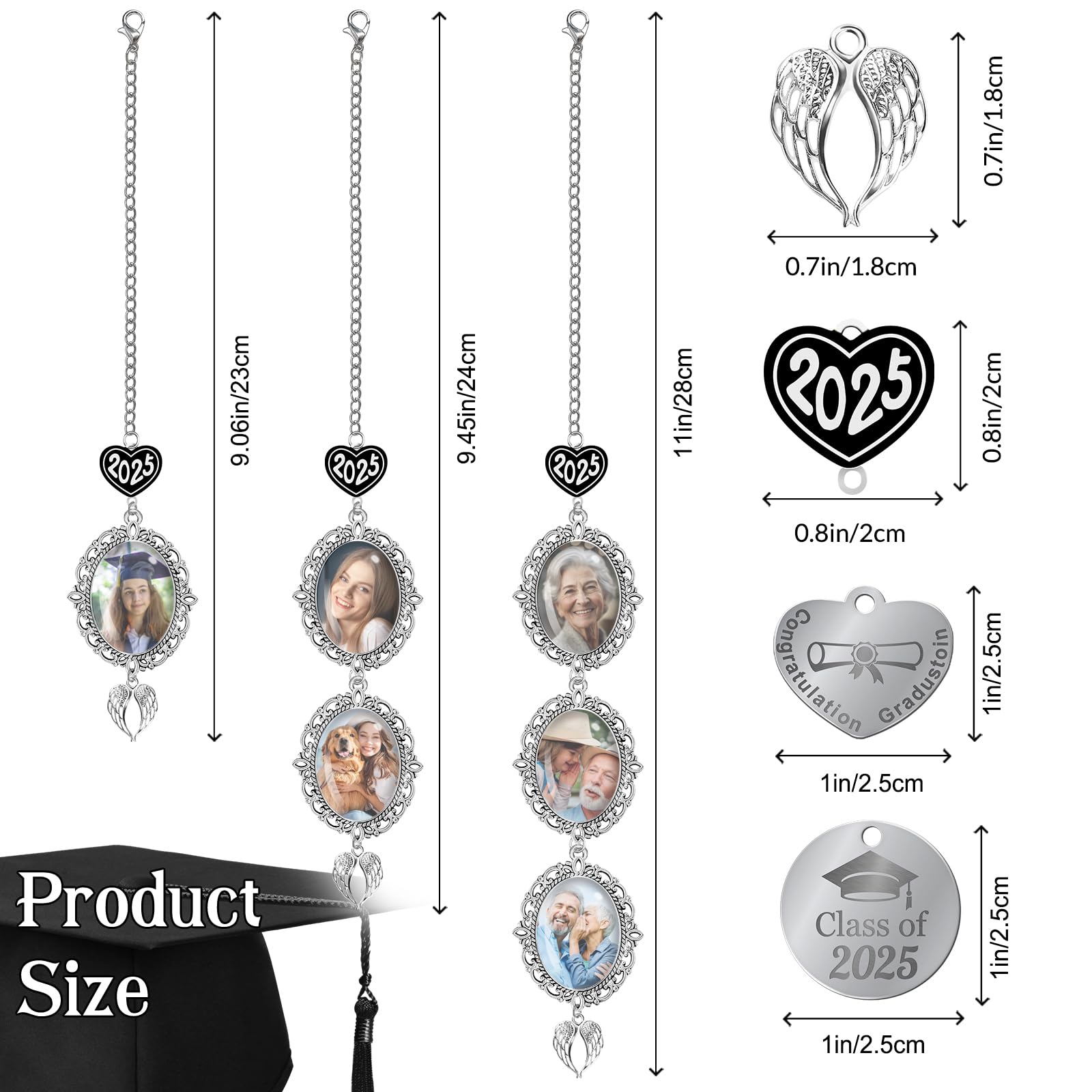 Custom Memorial Graduation Tassel Photo Charm with Angel Wings 2025 Personalized Graduation Cap Tassel Graduate Gifts for Ceremony Picture Decoration