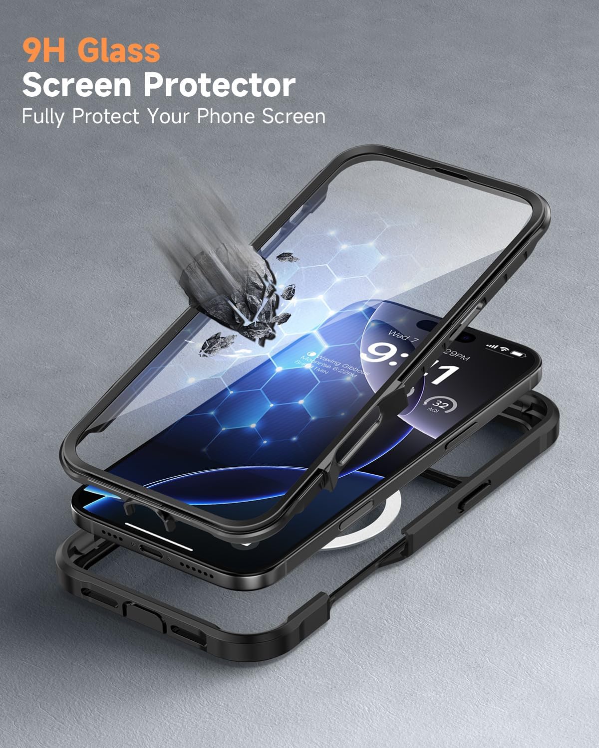 seacosmo for iPhone 16 Pro Max Case, Full Body Bumper with Built-in 9H Tempered Glass Screen and Camera Lens Protector, Compatible with MagSafe, Shockproof 16 Pro Max Phone Case, 6.9", Black - Image 6