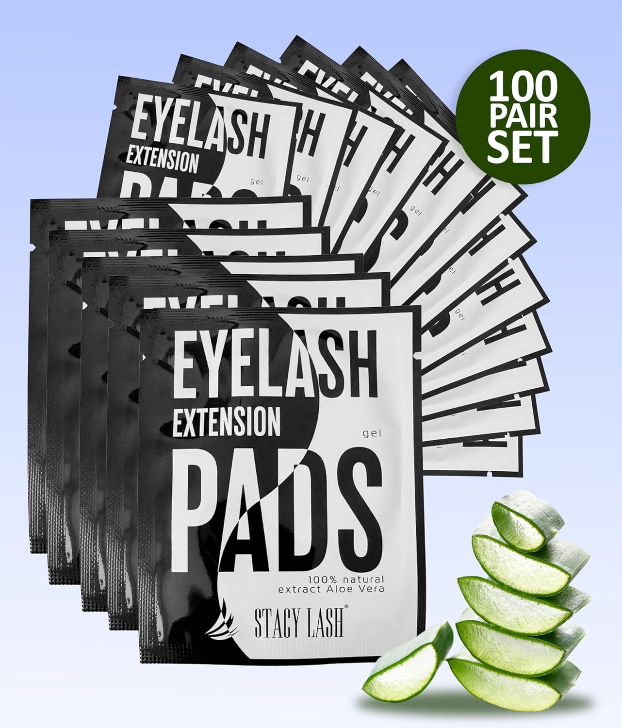 STACY LASH Lightning Speed Eyelash Extensions Glue 5ml + 100 Pairs Set Premium Under Eye Gel Pads for Eyelash Extension - Lint Free Patches with Vitamin C and Aloe Vera supplies