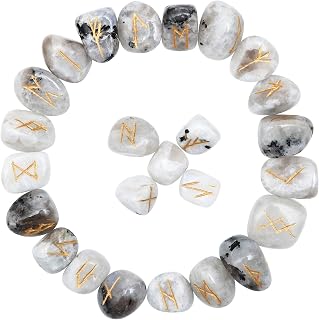 Rainbow Moonstone Runes Set - Gemstone Runes for Beginners Healing Crystal Kit Alphabet Stones Divination Tools Elder Futhark Rune Stones Lettering Set Norse Wicca Supplies Irregular Shaped 25 Pcs