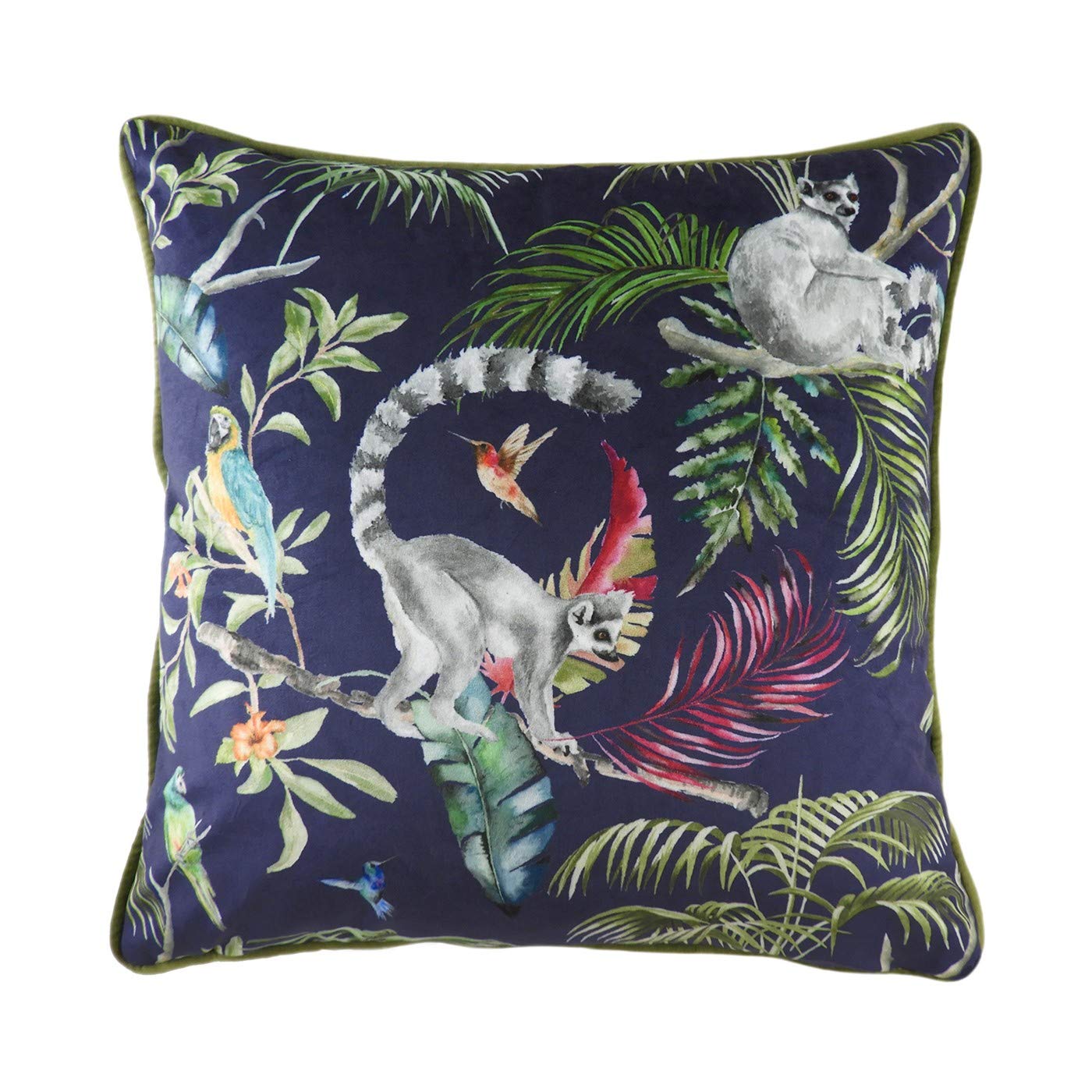 Evans Lichfield Jungle Lemur Cushion Cover, Velvet, Blue, 43 x 43cm