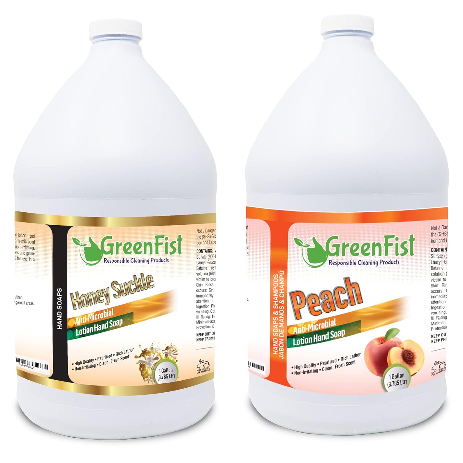 GreenFist Lotionized Hand Soap [ Liquid Gel Refill ] Made in USA, 128 Ounce (1 Gallon) (Honey Suckle and Peach Set)