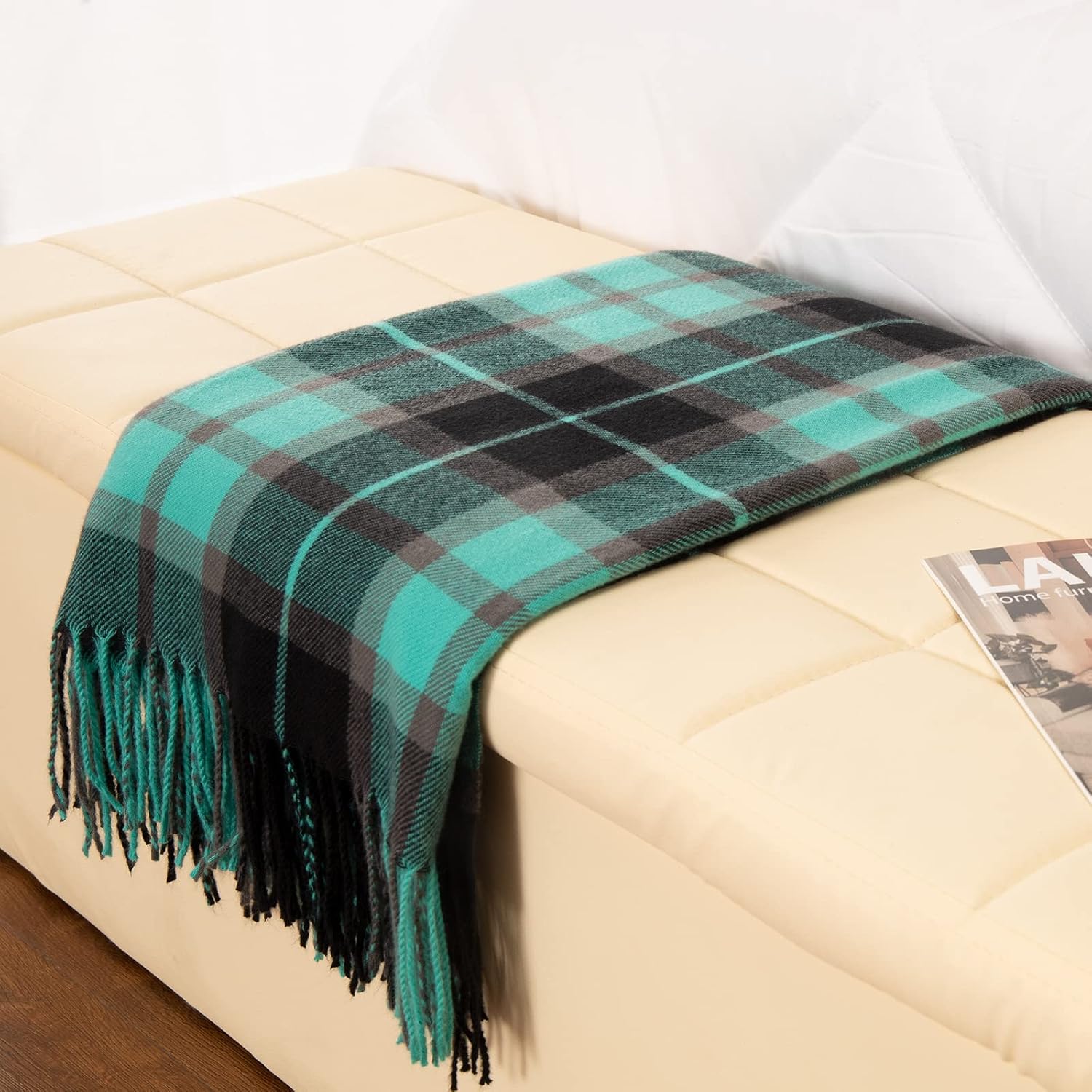Gealaek Decorative Faux Cashmere Throw Blanket with Fringe