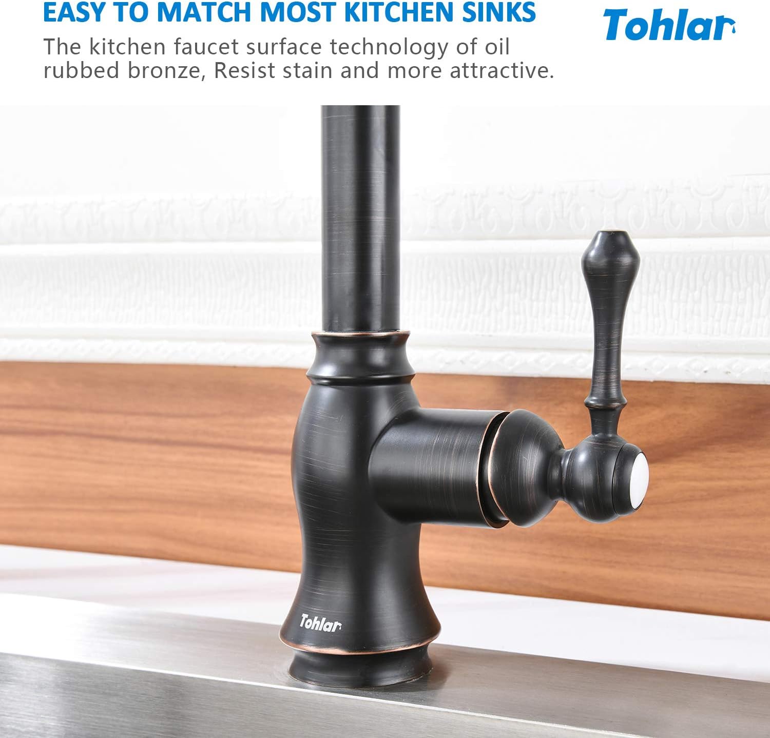 Tohlar Oil Rubbed Bronze Kitchen Faucet, Kitchen faucets with Pull Down Sprayer, Bronze Kitchen Faucet, Kitchen Faucet Bronze with Deck Plate, Single Handle Kitchen Faucet