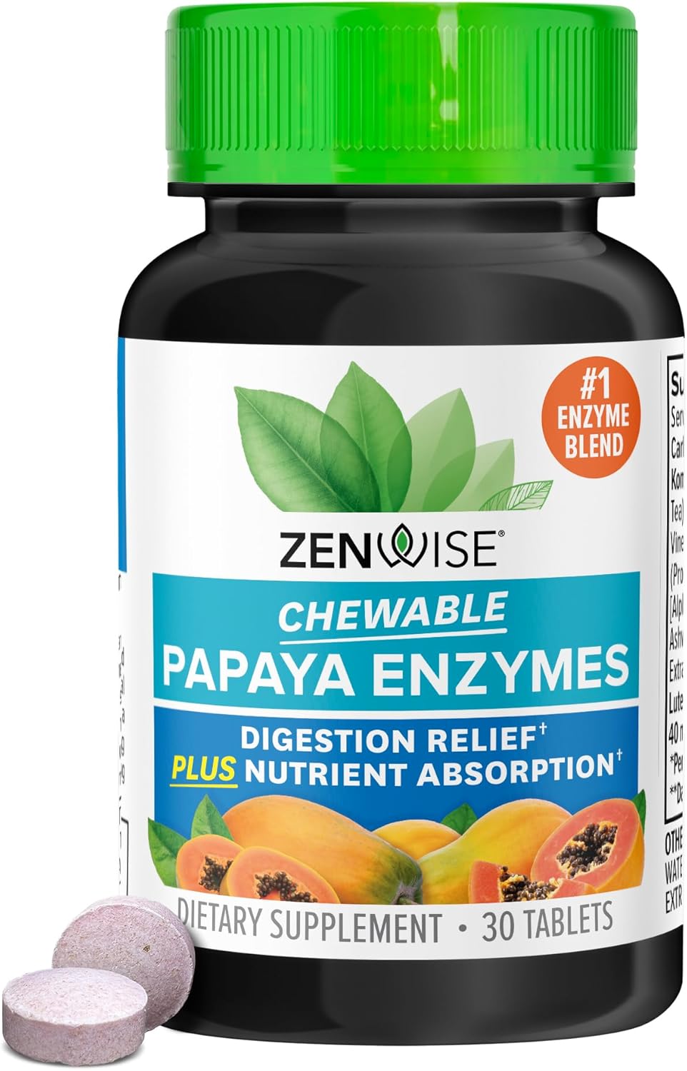 Zenwise Health Papaya Enzymes Chewable for Digestion and Gut Support – Chewable Digestive Enzymes for Women and Men with Papain and Bromelain for Digestive Health and Bloating Relief – 30 Count