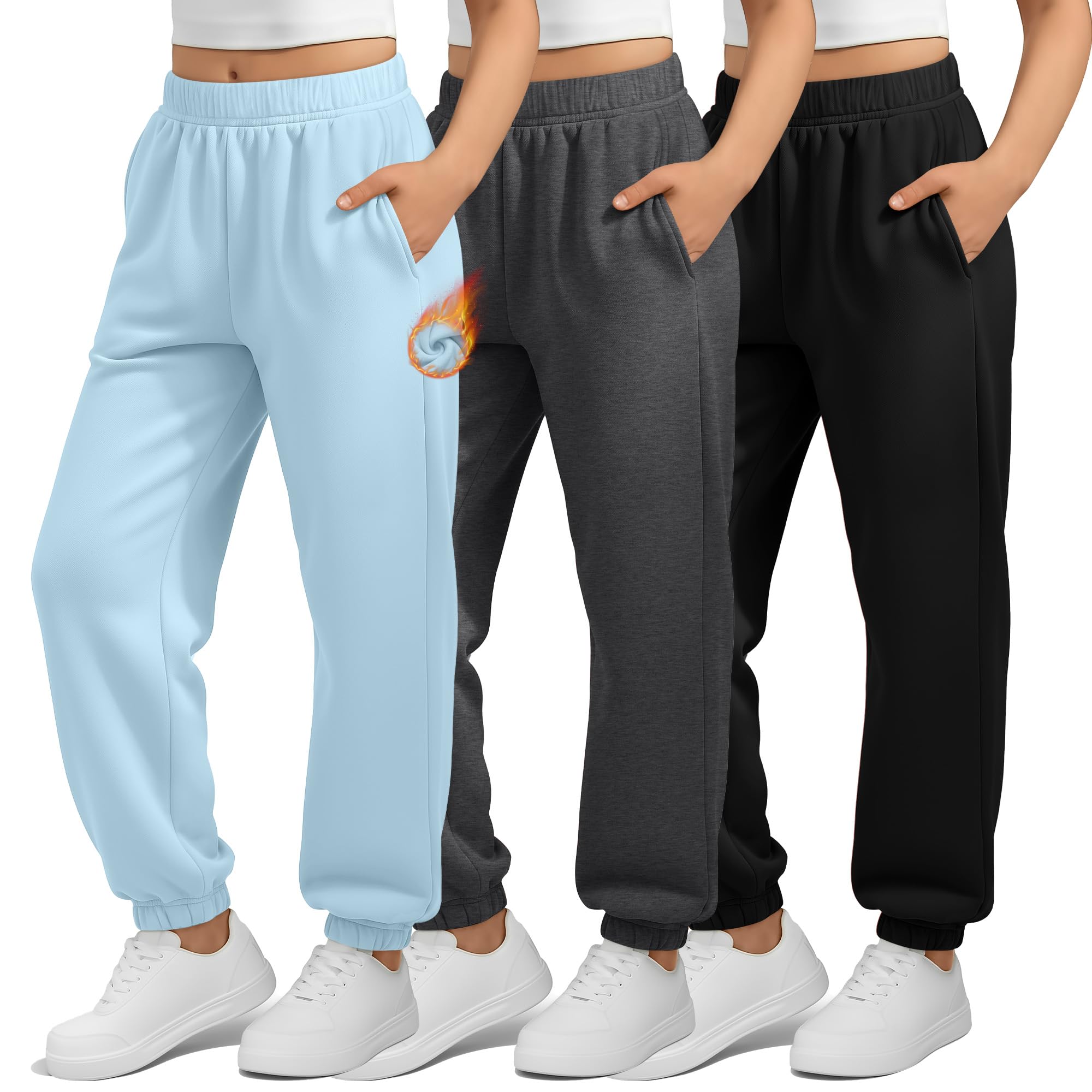 3 Pack Girls Fleece Sweatpants Thermal Joggers Pants