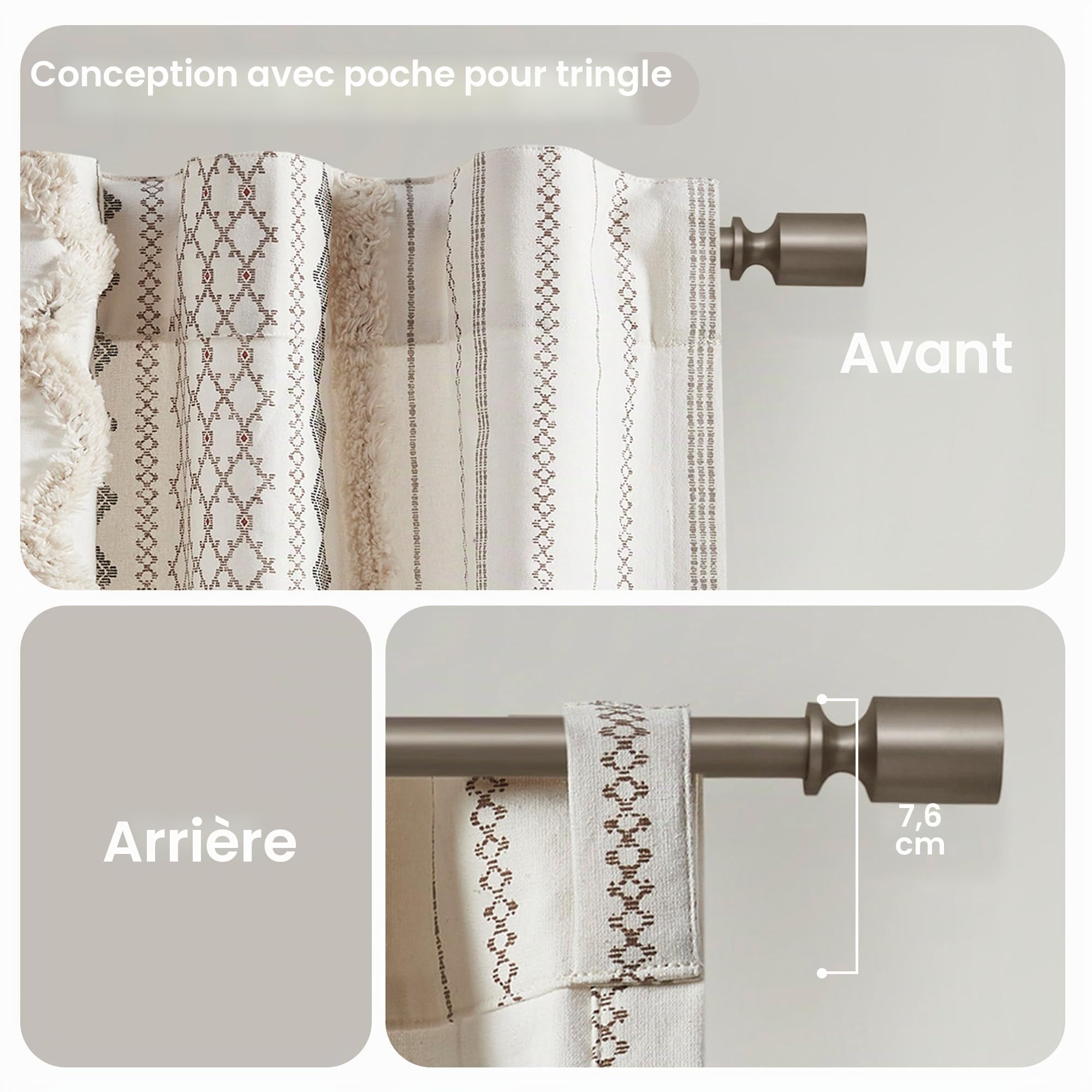 INK+IVY Imani Rideau à Panneau Simple touffeté 100% Coton Chenille à Rayures géométriques Aspect Milieu du siècle avec Passe-Tringle pour Salon, Chambre à Coucher, 127 x 213,4 cm, Ivoire