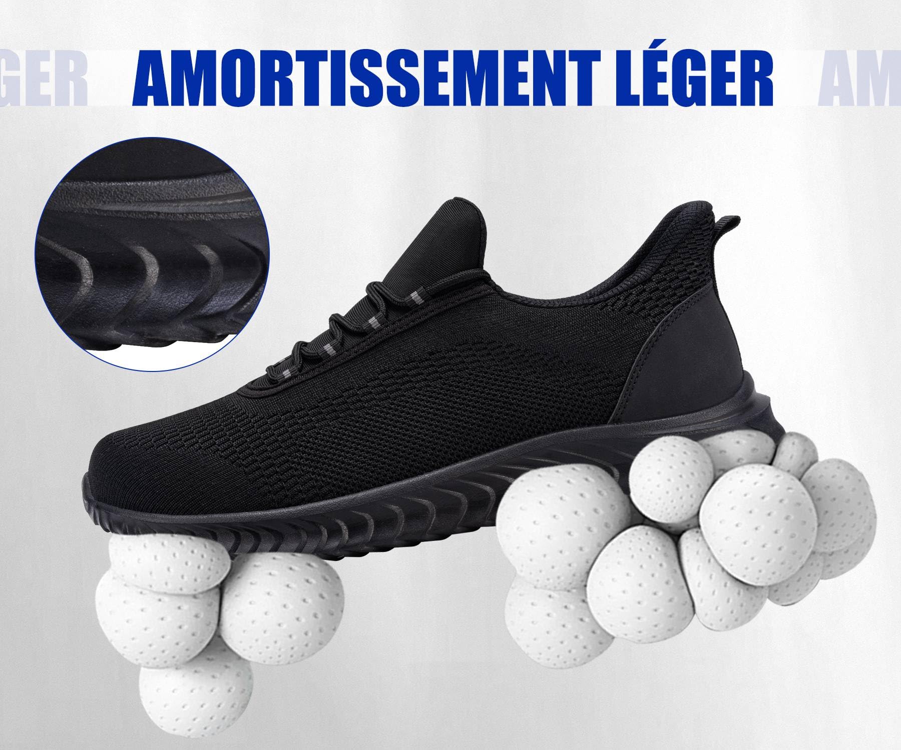 LARNMERN Chaussures de Sécurité Hommes Slip on Legere Baskets de Travail Chaussure de Chantier de Protection