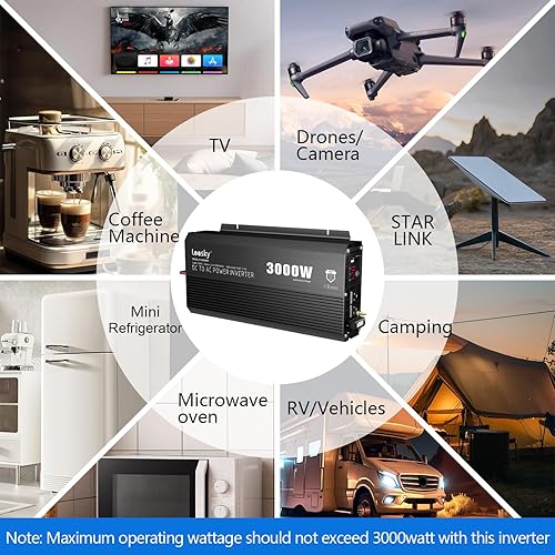 Miniatura 2 de Inversor de corriente de 3000 W, 3000 W, 12 V CC a 110 V, 120 V, inversor de CA para automóvil, energía solar al aire libre, hogar, RV, camión