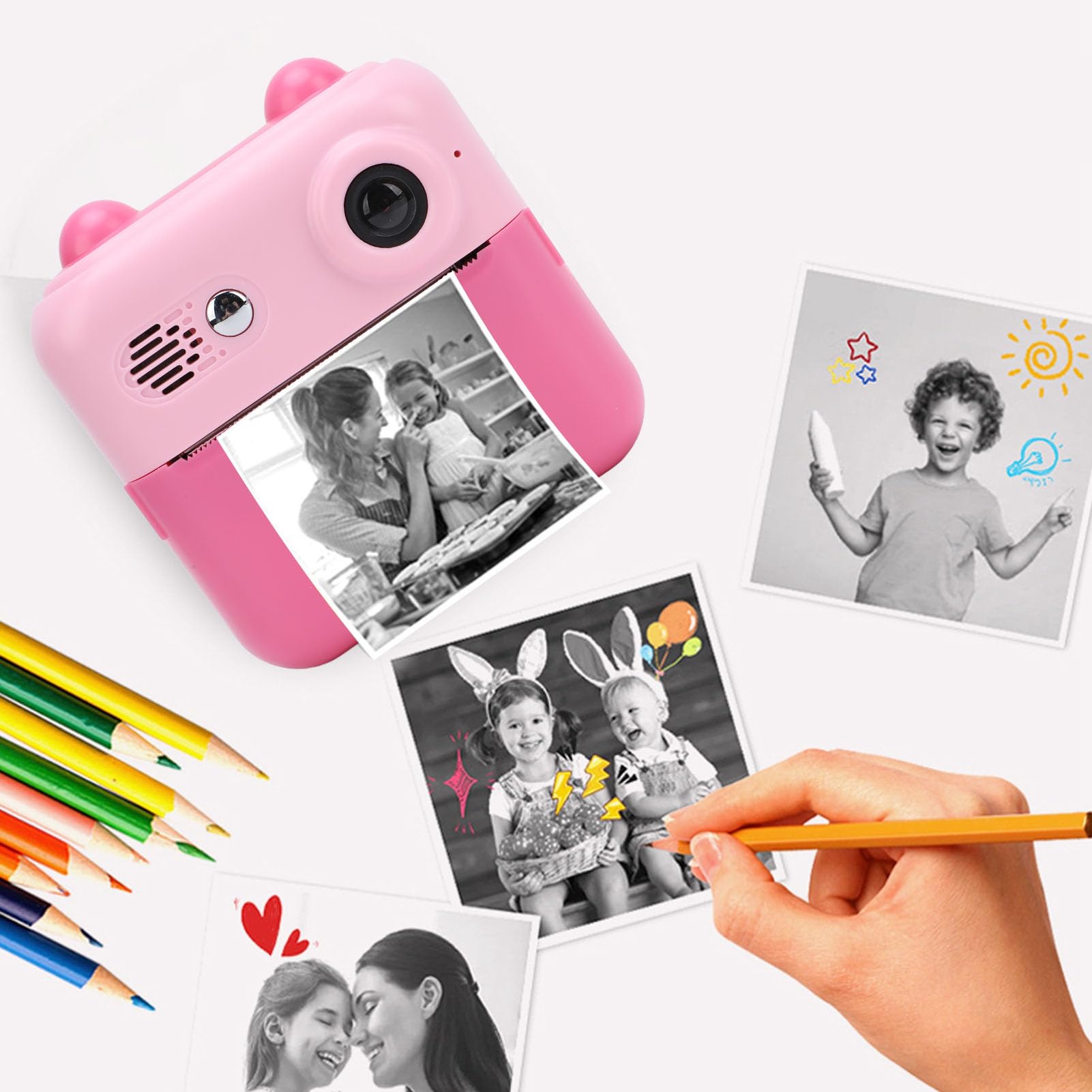 Fotocamera a Stampa Istantanea, Fotocamera Video Istantanea Digitale da 50 MP 1080P per Bambini, con Zoom Digitale 16X, Schermo IPS da 2,4 Pollici, Scatta e Stampa (Roseo)