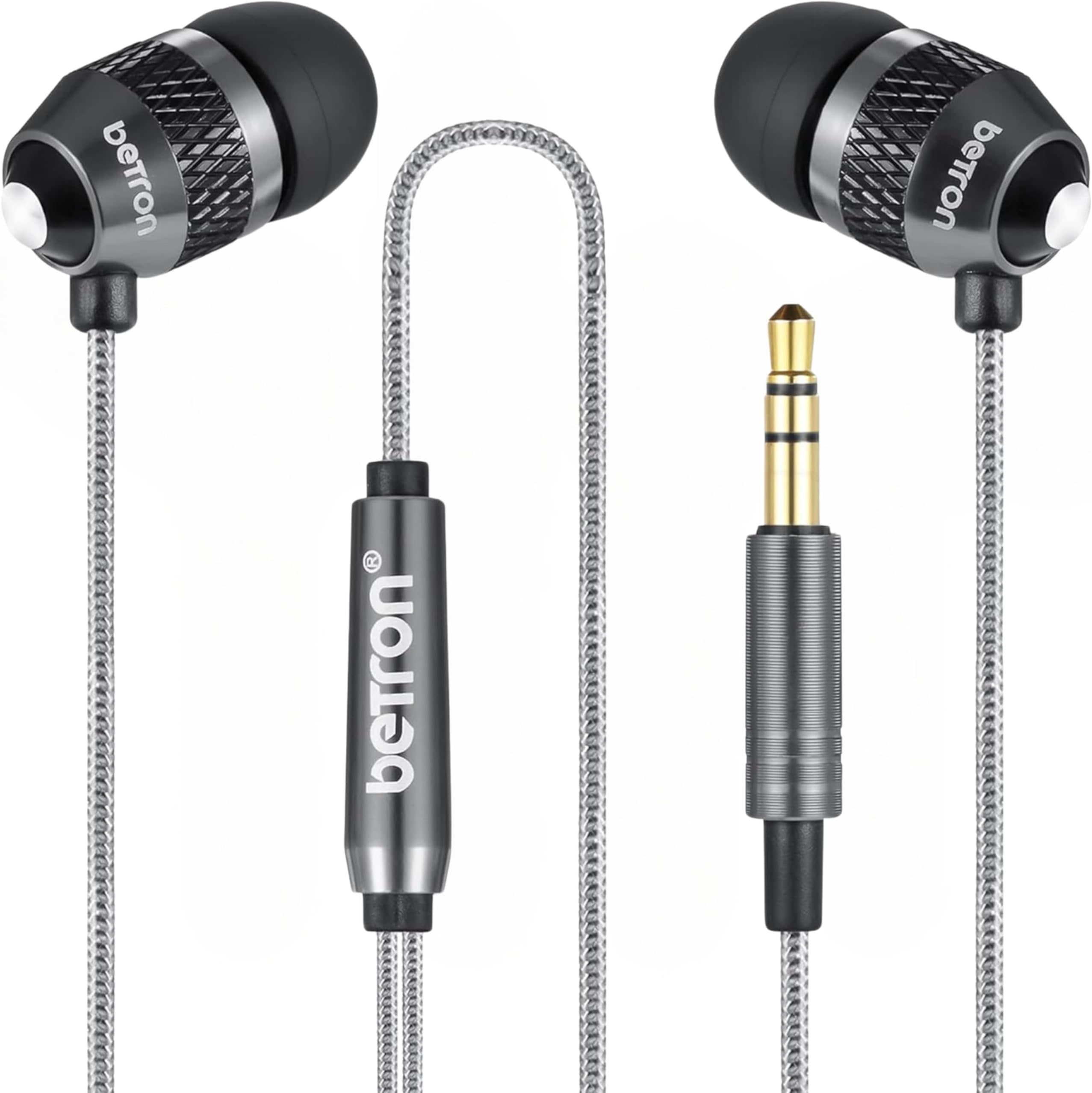 Betron B25 Earphones, Noise Isolating In-Ear Wired Headphones with Strong Bass, Tangle-Free Cord, Lightweight, Carry Case and Soft Earbud Tips, Black