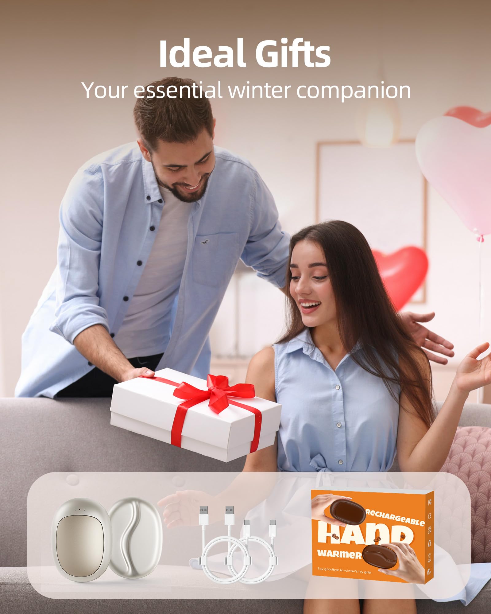 Calentadores de manos recargables, 2 unidades, calentador de manos eléctrico portátil de 5000 mAh, calentador de bolsillo con 3 ajustes de calor, hasta 18 horas de uso, ideal para Raynaud, caza, golf
