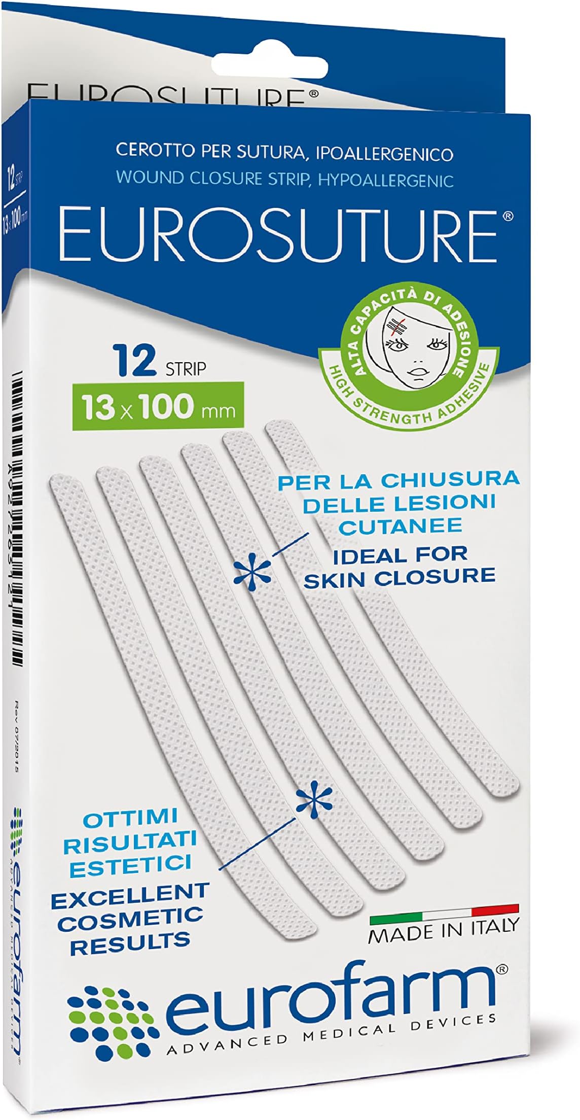 eurofarm Eurosuture - Skin Closure, Hypoallergenic, Reinforced, Round Ends, 1/2 x 4 inch, 12 Strips per Box