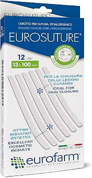 Eurosuture - Skin Closure, Hypoallergenic, Reinforced, Round Ends, 1/2 x 4 inch, 12 Strips per Box