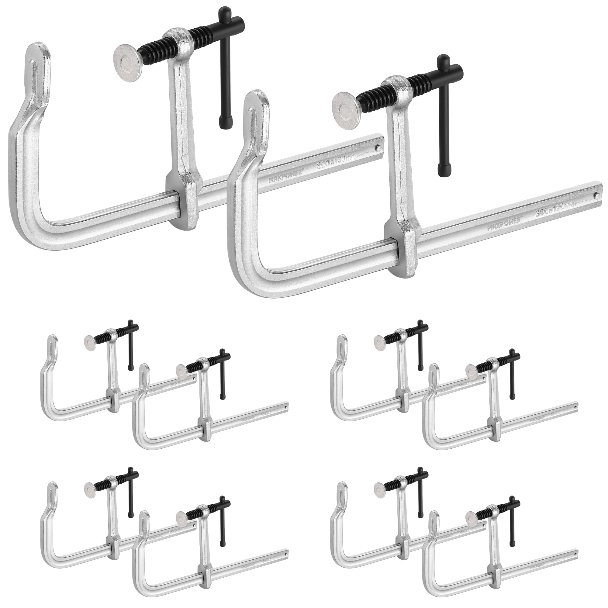 MAXPOWER 10-pieces F Clamp Set, 12" Jaw Opening, 4-3/4" Throat