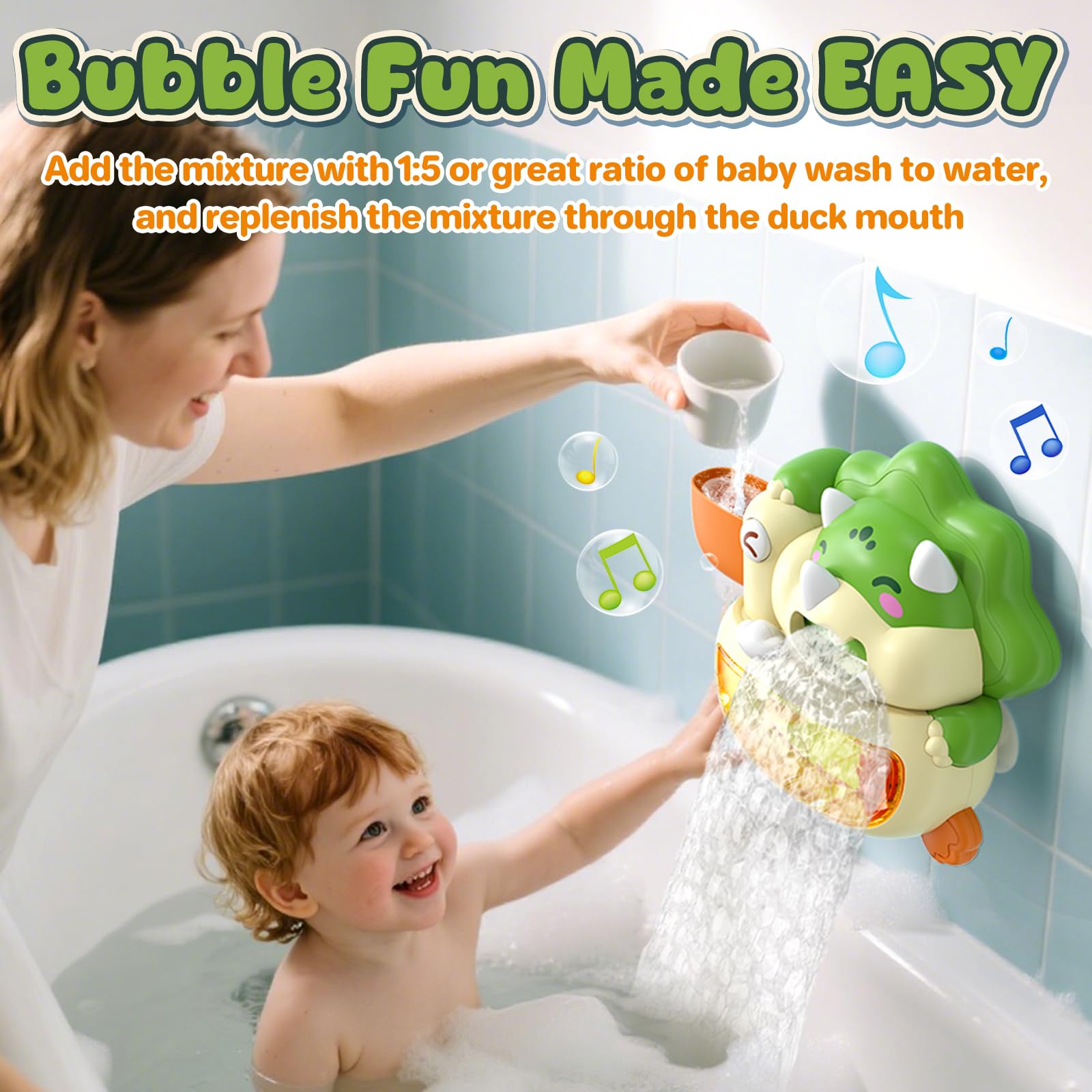 Babybadspeelgoed, dino, badspeelgoed, bubble met muziek, badspeelgoed, baby vanaf 1, 2, 3, 4, 5, 6 jaar, babybadspeelgoed, waterspeelgoed, cadeaus voor jongens en meisjes