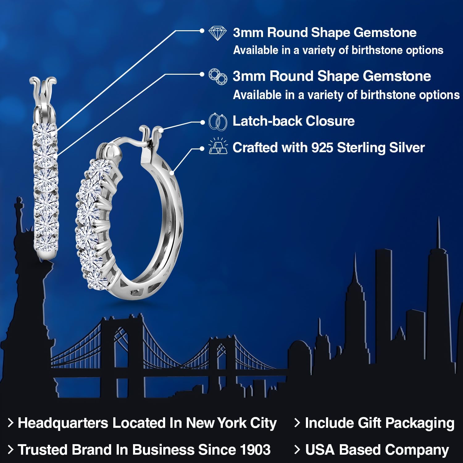 Gem Stone King 1.20 Cttw White Moissanite Hoop Earrings for Women | 925 Sterling Silver | Gemstone Birthstone | Round 3MM | 22MM = 0.85 Inches Diameter