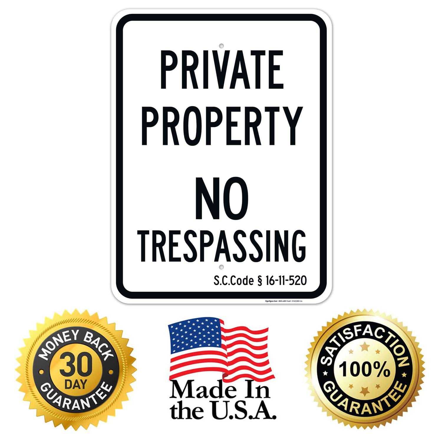South Carolina Private Property No Trespassing Sign, 18x24 Inches, Rust Free .063 Aluminum, Fade Resistant, Made in USA