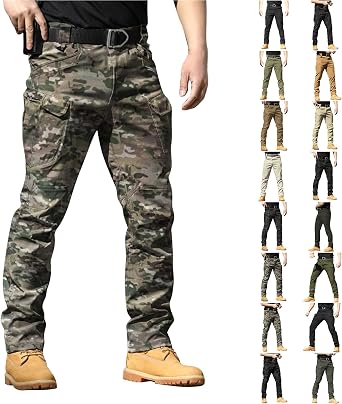 Mens Tactical Pants Waterproof Stretch Hiking Pants Multi Pockets Baggy Flex Camo Ripstop Cargo Pants Work Pants