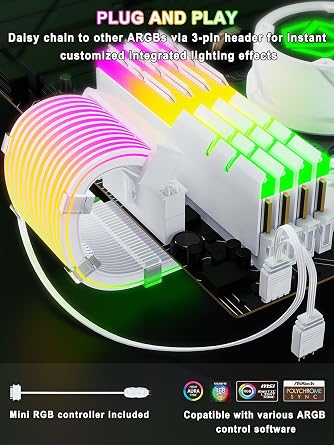 Sirlyr RGB 12VHPWR Cable Set,ARGB PSU Cable Extension of Soft LED Strip Include 24Pin Motherboard,16 Pin to 38 Pin GPU Power Supply Cables for PC Custom