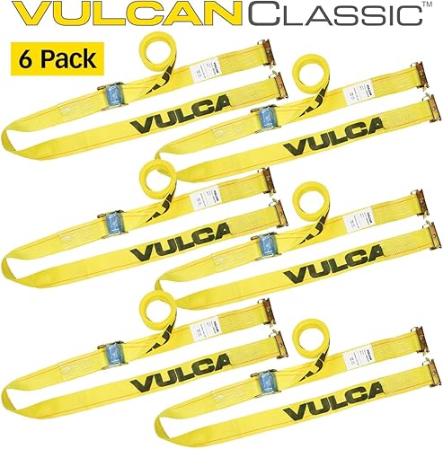 Miniatura 8 de VULCAN Correa logística para pista E, hebilla de leva, 12 pies, paquete de 6, amarillo clásico, carga de trabajo segura de 833 libras